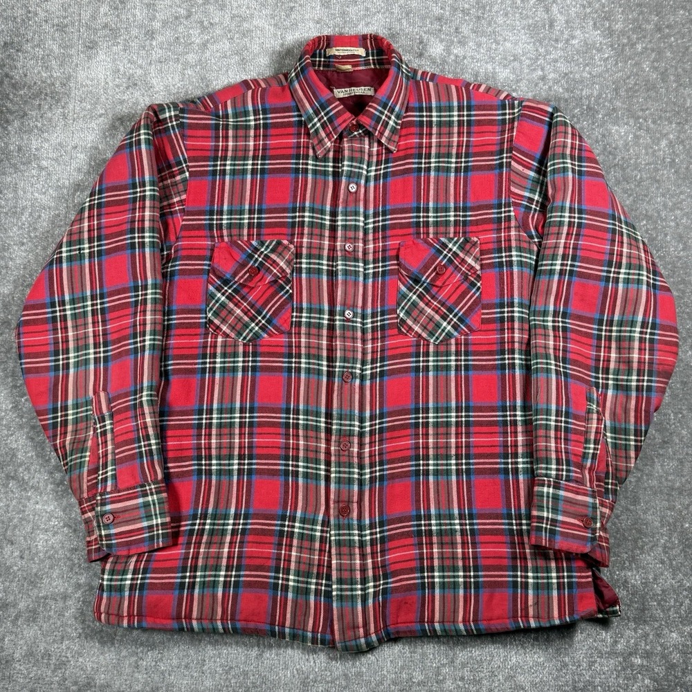Vintage Van Heusen Jacket Men's Large Red Plaid Flannel Winterweights Grunge